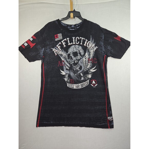 Affliction T-Shirt Built For Speed Black Skull Wings Men's size 3XL Distressed - Picture 1 of 10